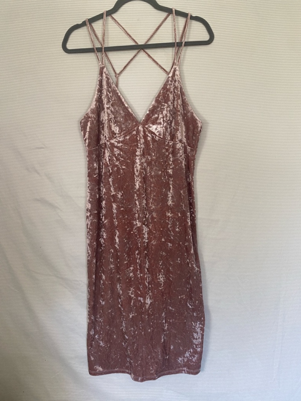 Velvet Slip Dress with Crisscross Back - Rose